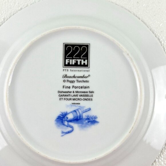 222 Fifth 8" Appetizer Plate Beachcomber Lighthouse Feather Seashells Flowers - Picture 3 of 6